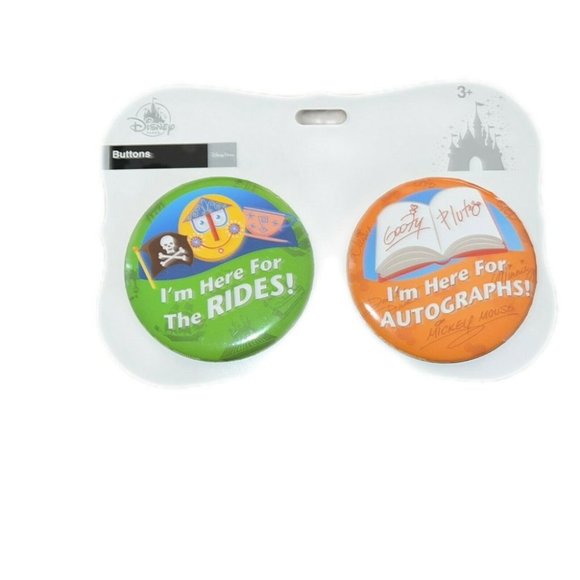 Disney Store Other - Disney Store I Am Here For The Rides I Am Here For The Autographs Button Set